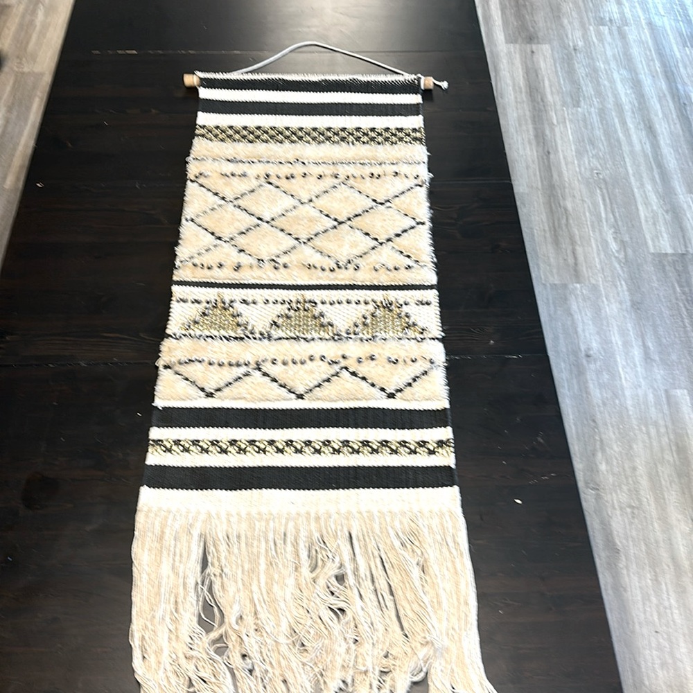 Bohemian Woven Wall Hanging in Black and Cream